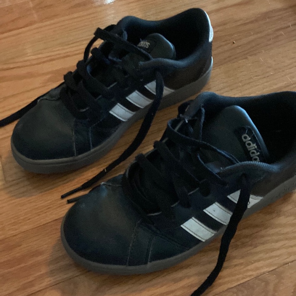 Boys black white adidas sneakers shoes 3 lace up